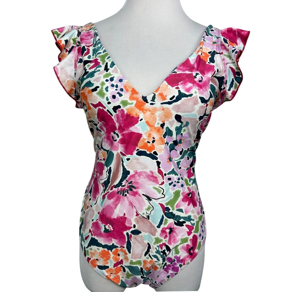 Summersalt The Ruffle Backflip Floral One Piece Swimsuit Multi Color Womens 14